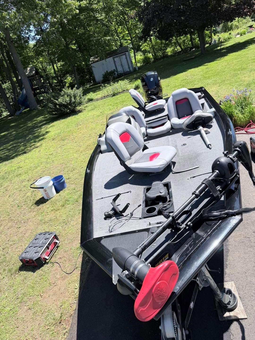Fishing boat prepared for detailing and seasonal storage